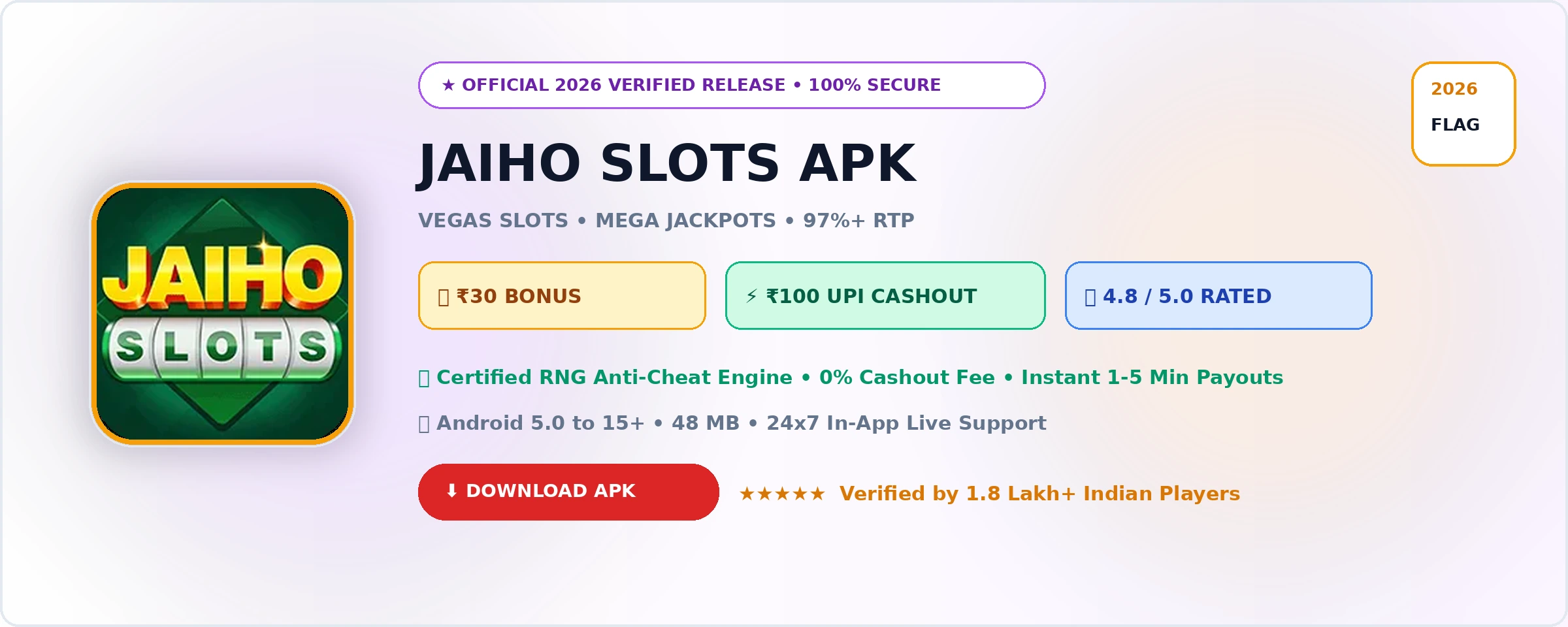 Jaiho Slots Official 2026 Game Banner