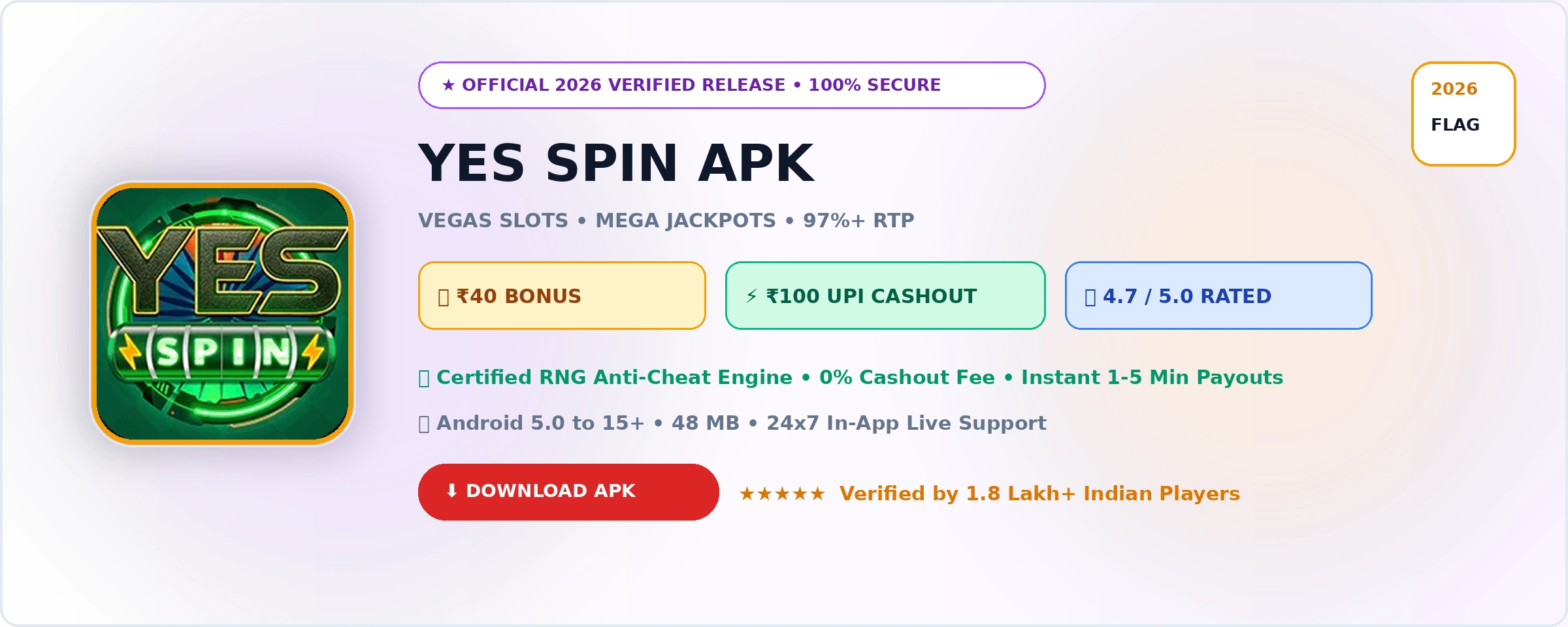 Yes Spin Official 2026 Game Banner